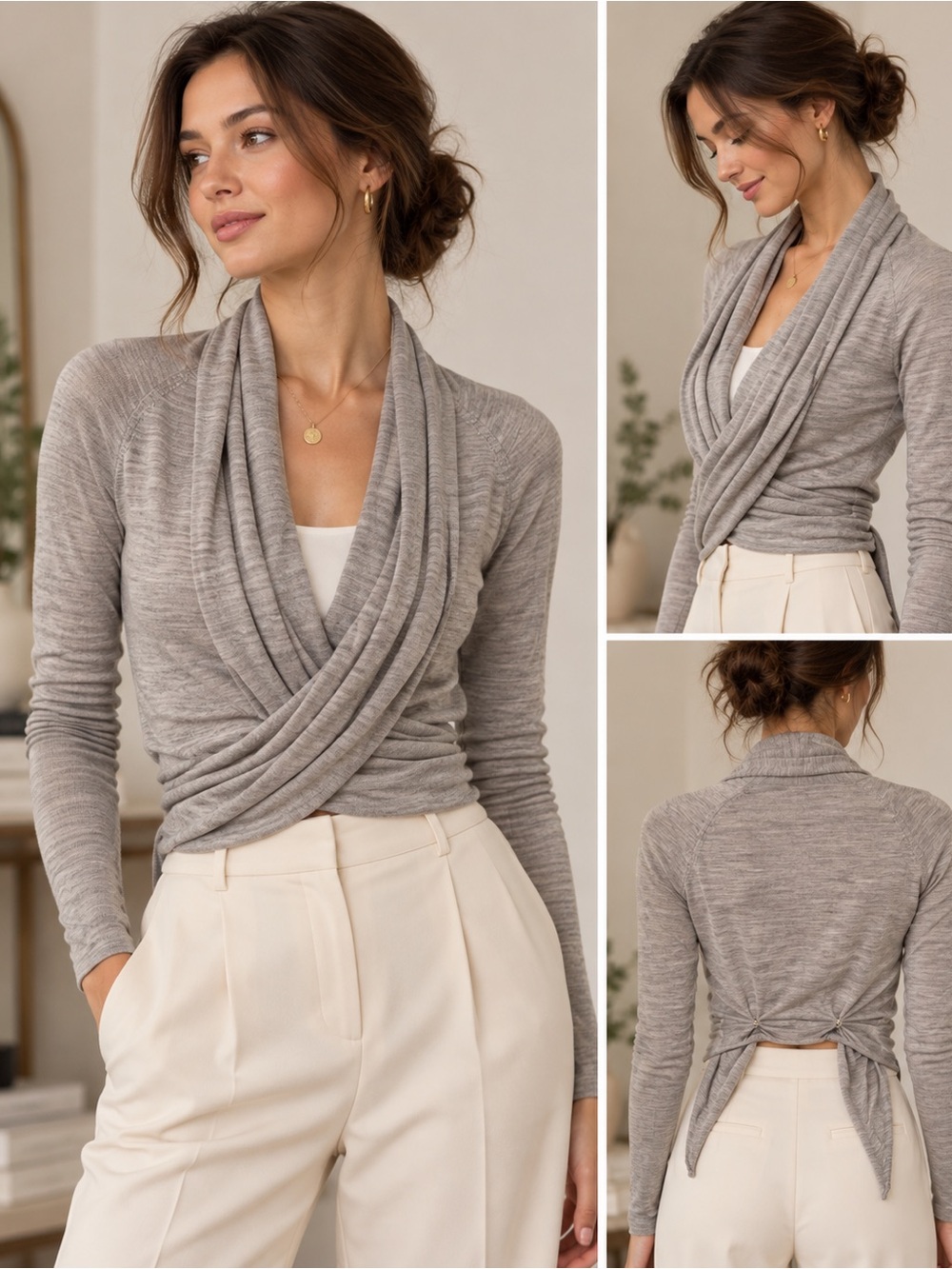 AllSaints Wasson Pirate 100% Merino Wool Wrap Cardigan Grey US 0